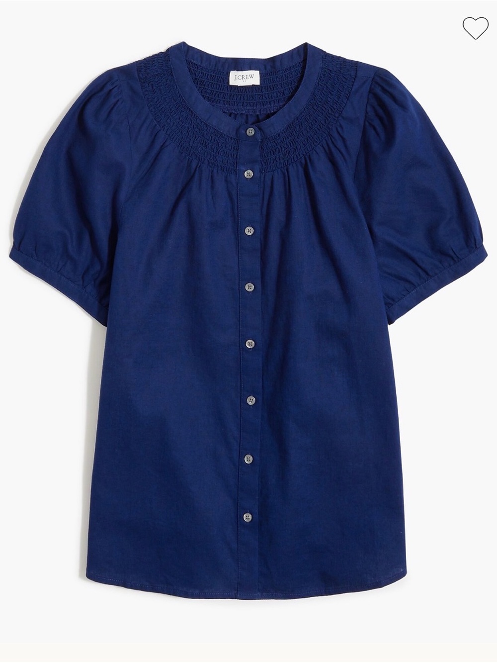 J. Crew Factory Navy Blue Button-Front Smocked Yoke Blouse